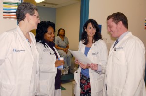 Far right, Daniel M. Riche, Pharm.D., advises fellow cardiometabolic clinic team members about the best medications for patients under their care.